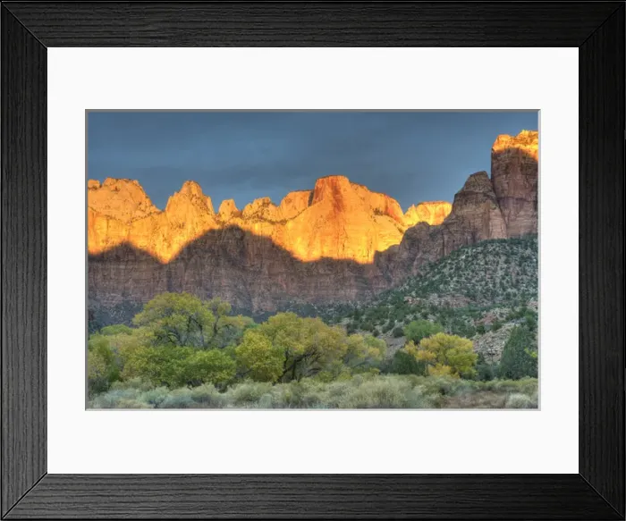 Framed Print : West Temple, Altar of Sacrifice, and Sundial at sunrise, Zion National Park, near Springdale