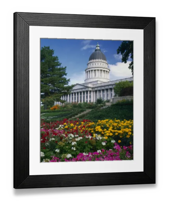 Framed Print : SALT LAKE CITY, UTAH. USA. Utah State Capitol Building & flowers on grounds