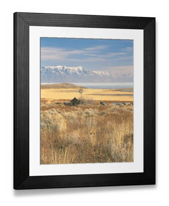 Framed Print : North America, USA, Utah, Great Basin, above Great Salt Lake, abandoned ranch buildings
