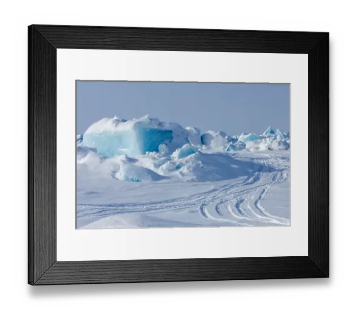 Framed Print : snow machine tracks through jumbled up ice in the frozen Chuckchi Sea during spring whaling season