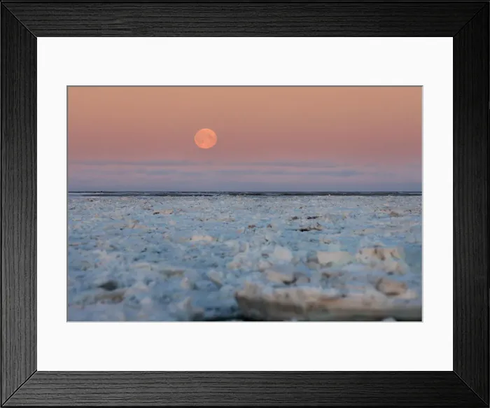 Framed Print : moon over the Arctic ocean during fall freeze up, off the coast of the 1002 coastal plain