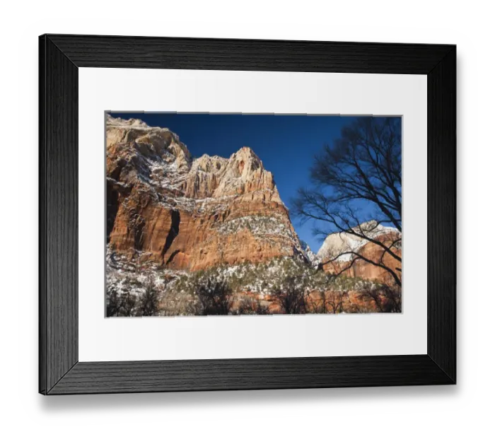 Framed Print : USA, Utah, Zion National Park. Mountain Vista by the Zion Lodge, winter Framed Print : USA, Utah, Zion National Park. Mountain Vista by the Zion Lodge, winter