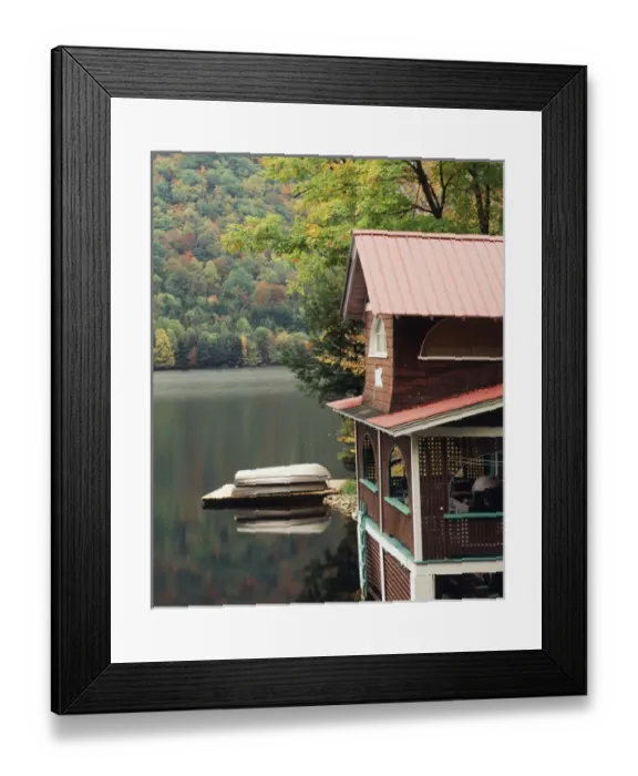 Framed Print : USA, Vermont, Plymouth Union, Lakefront house in autumn