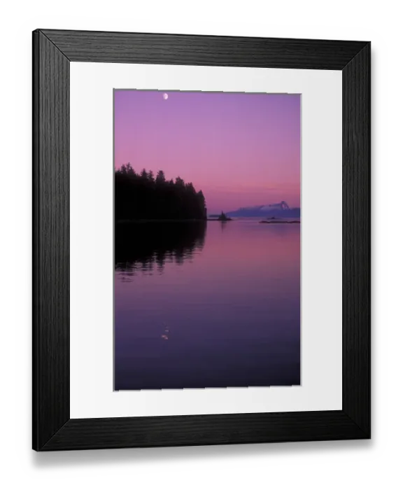 Framed Print : Sunset scenic near Frederick Sound, moonrise, S. E. Alaska