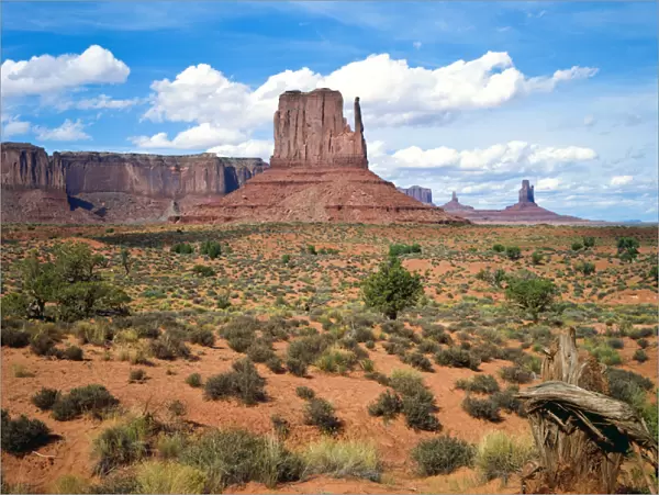 USA, Arizona-Utah, Monument Valley, Navajo Tribal Park, Mitten and Buttes at Mid-day