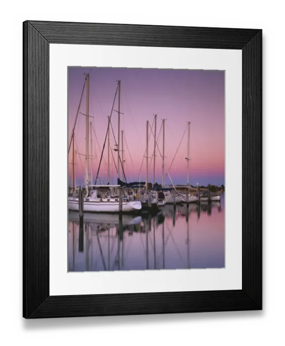 Framed Print : USA, Virginia, Chesapeake Bay, Sailboats at Dusk