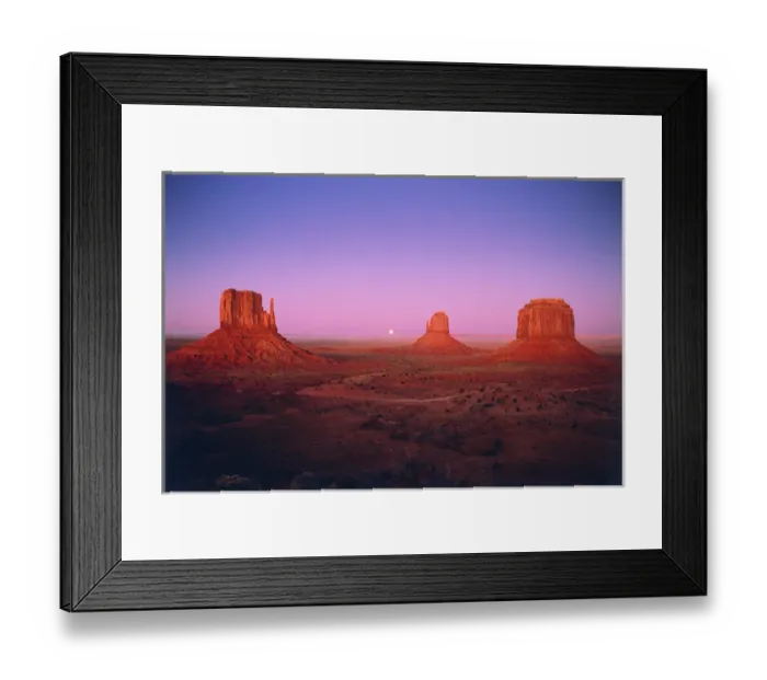 Framed Print : Moonrise between Mitten Buttes in Monument Valley, Navajo Nation, Arizona Framed Print : Moonrise between Mitten Buttes in Monument Valley, Navajo Nation, Arizona