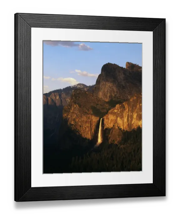 Framed Print : USA, California, Yosemite National Park, View of Bridalveil Fall with Cathedral Framed Print : USA, California, Yosemite National Park, View of Bridalveil Fall with Cathedral