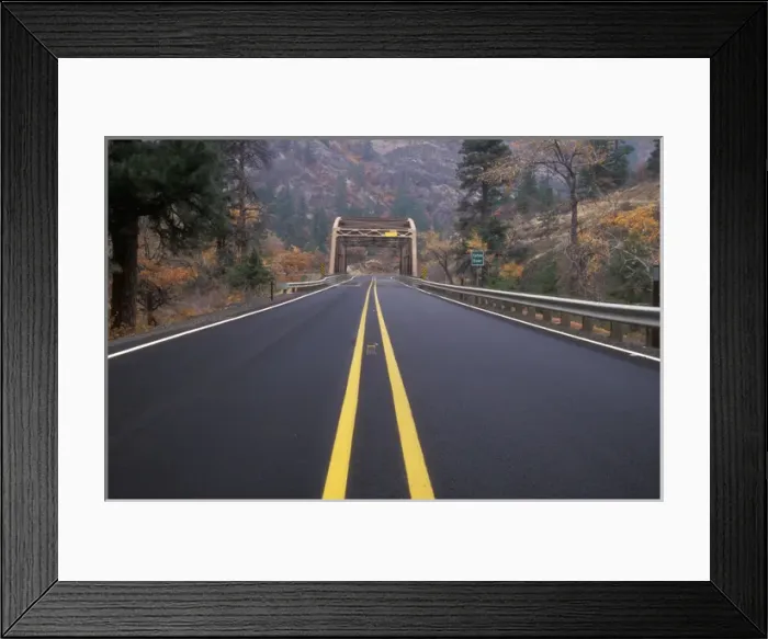 Framed Print : In the middle of US Highway 12 leading to the bridge over the Tieton River in Framed Print : In the middle of US Highway 12 leading to the bridge over the Tieton River in
