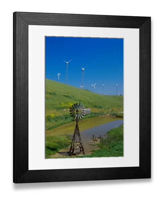 Framed Print : Old and new windmills near Stockton, California. windmills, old, new, energy Framed Print : Old and new windmills near Stockton, California. windmills, old, new, energy