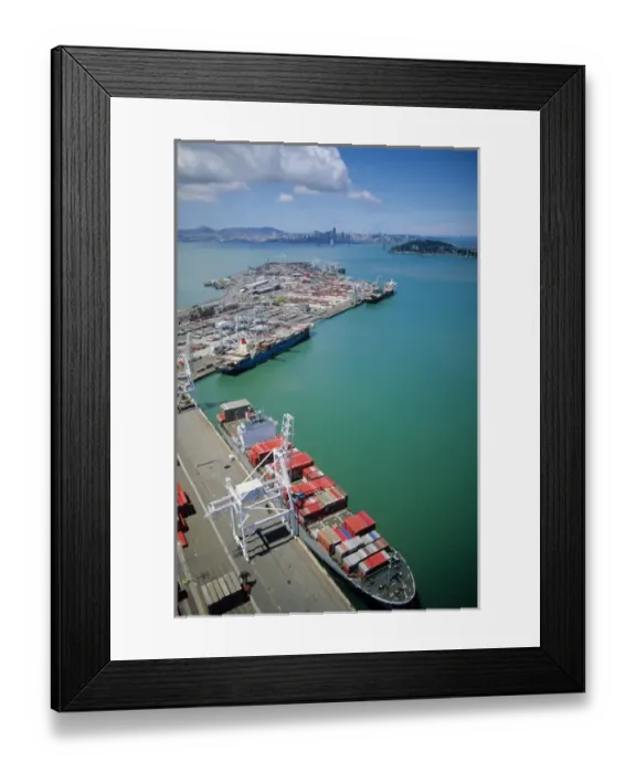 Framed Print : Container ship being loaded at the port of Oakland, California. container Framed Print : Container ship being loaded at the port of Oakland, California. container