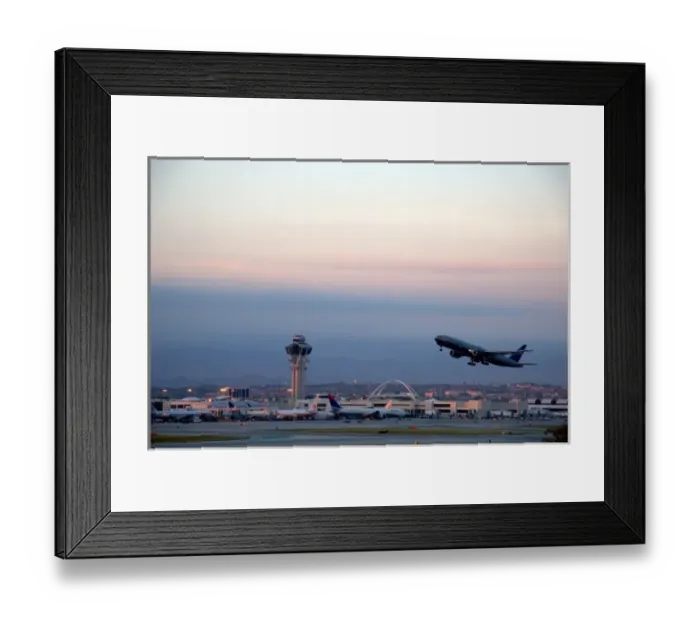 Framed Print : NA, USA, California, Los Angeles. Boeing 767 airplane taking off at LAX international