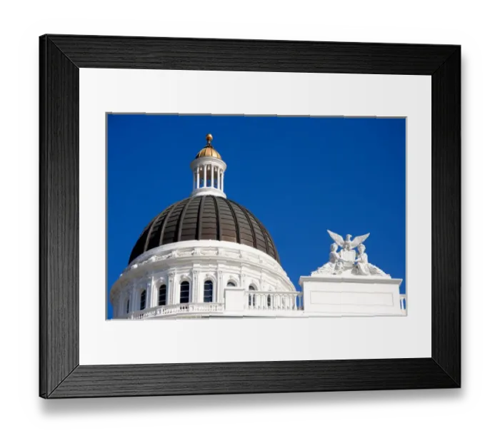 Framed Print : NA, USA, California, Sacramento. The dome and sculpture on top of the California