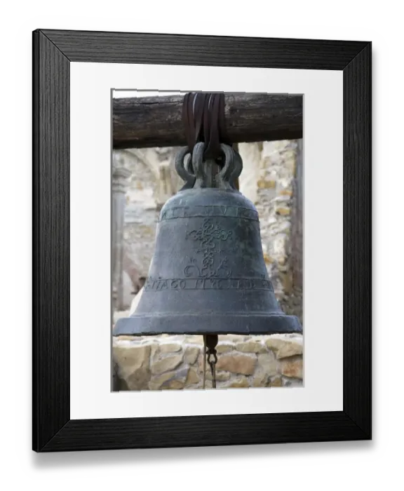 Framed Print : San Vicente bell from The Great Stone Church bell tower at the Mission San Juan Capistrano