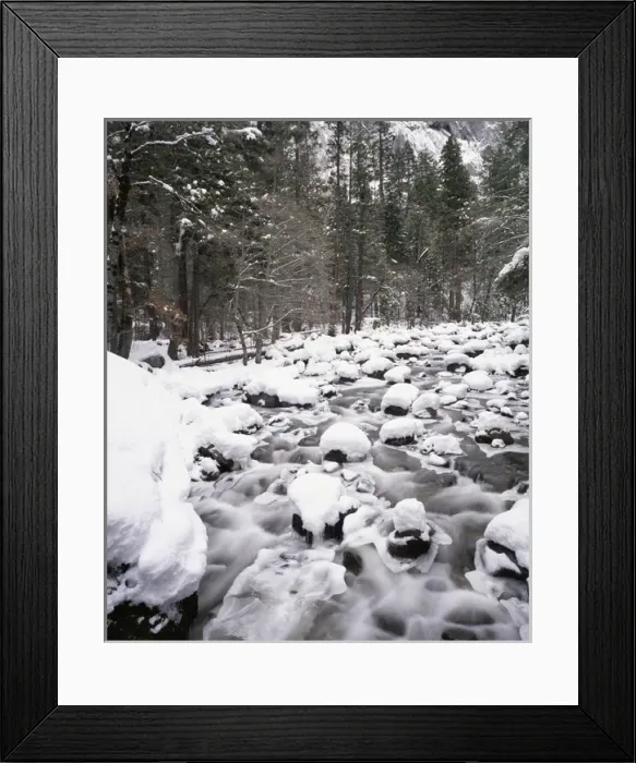 Framed Print : USA, California, Merced River, Yosemite Valley, Winter, Snow on Rocks, Yosemite National Framed Print : USA, California, Merced River, Yosemite Valley, Winter, Snow on Rocks, Yosemite National