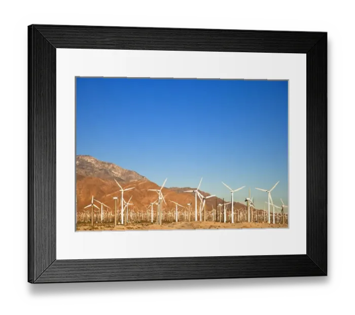 Framed Print : Palm Springs, CA, USA - Wind turbine farm in the desert under a clear blue sky. Horizontal Framed Print : Palm Springs, CA, USA - Wind turbine farm in the desert under a clear blue sky. Horizontal