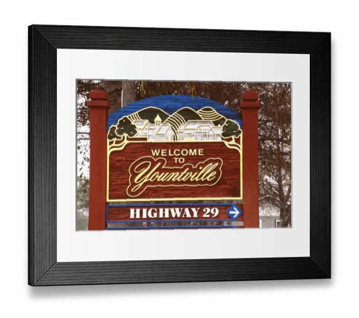 Framed Print : USA, California, Yountville, Napa Valley, wine country, sign at the edge of Yountville