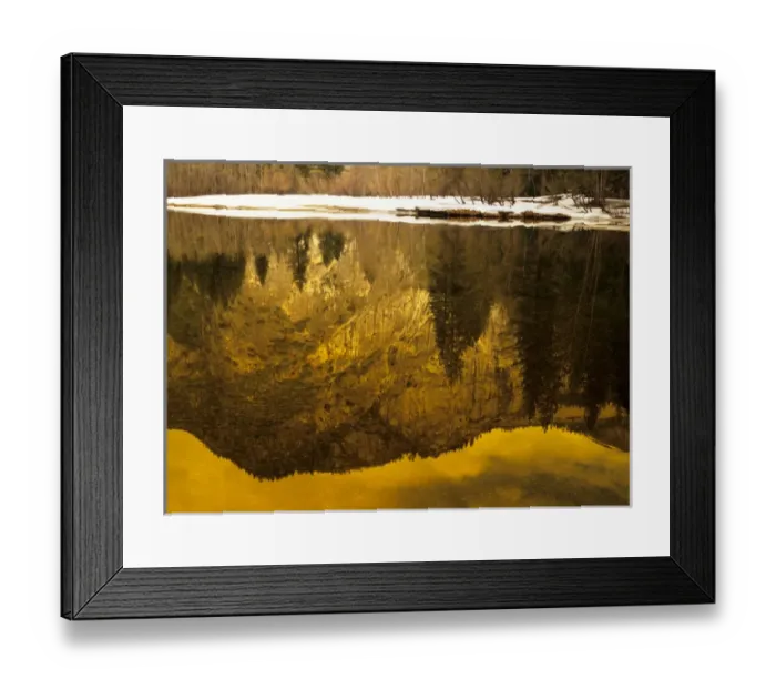 Framed Print : Yosemites granite forms reflect in the calm waters of the Merced River