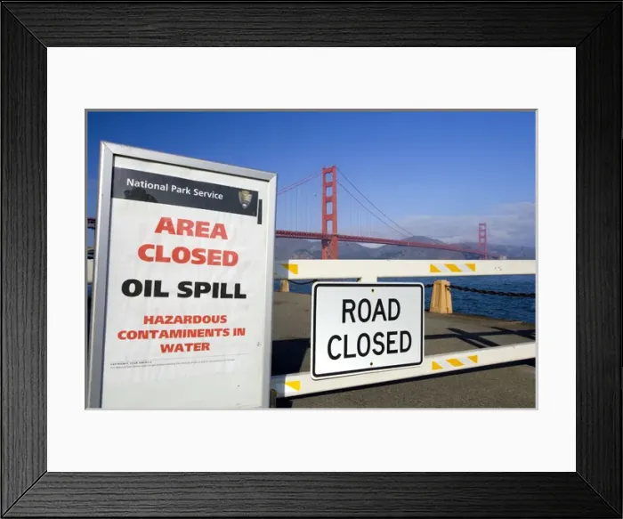 Framed Print : Road closure near Fort Point due to November 7, 2007 Oil Spill in San Francisco