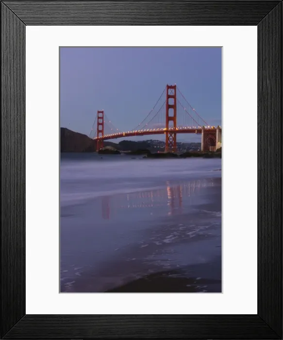 Framed Print : The Golden Gate Bridget at dusk reflected in the sands of Baker Beach, San Francisco Framed Print : The Golden Gate Bridget at dusk reflected in the sands of Baker Beach, San Francisco