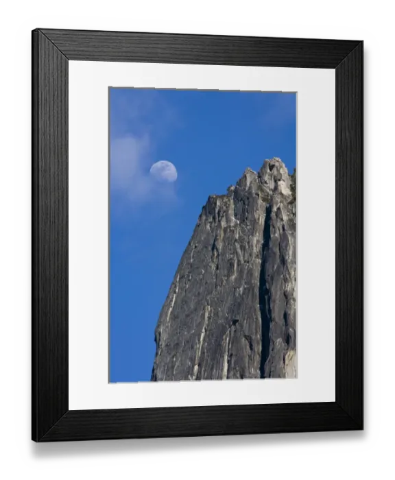 Framed Print : The moon rises and shines through the clouds above Cathedral Rock - Yosemite National Park