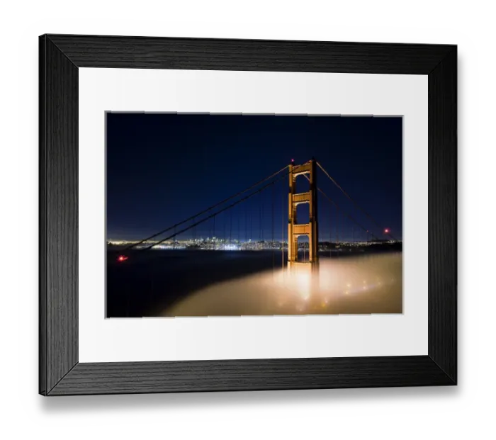 Framed Print : A foggy view of the Golden Gate Bridge and San Francisco with a clear sky above