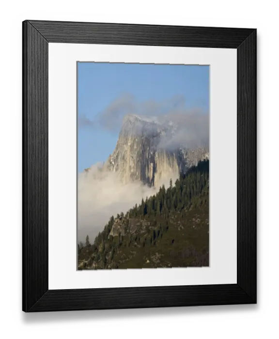 Framed Print : Clouds and fog gather around Half Dome - Yosemite National Park, California