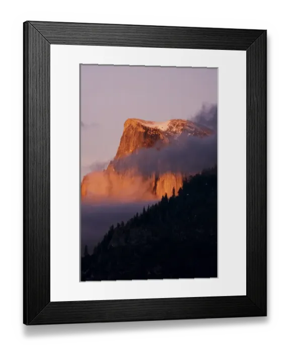 Framed Print : Last light falls on Half Dome as the sunsets - Yosemite National Park, California