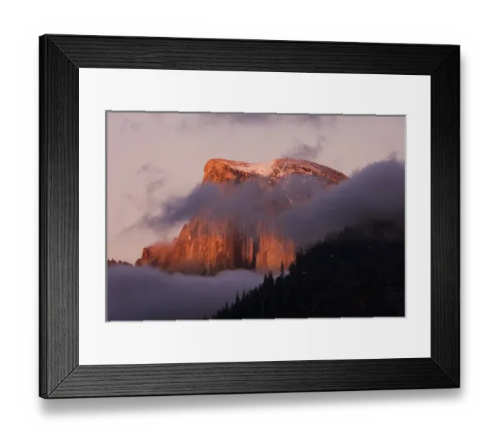 Framed Print : Last light falls on Half Dome as the sunsets - Yosemite National Park, California