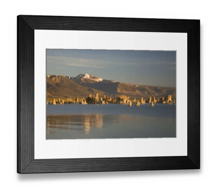 Framed Print : CA, Mono Lake Tufa State Reserve, South Tufa Area, Tufas and Mono Lake at sunrise