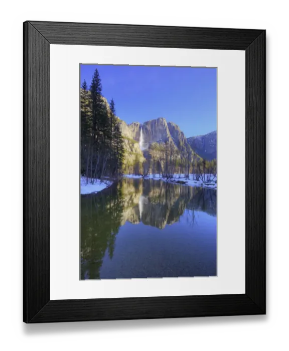 Framed Print : CA, Yosemite NP, Yosemite Falls reflected in Merced River