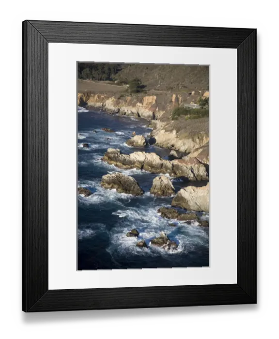 Framed Print : USA. California. Big Sur. Ragged and rough cliffs drop down to the sweeping coastline