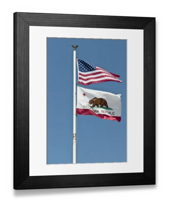 Framed Print : California. Flag of California and USA Framed Print : California. Flag of California and USA