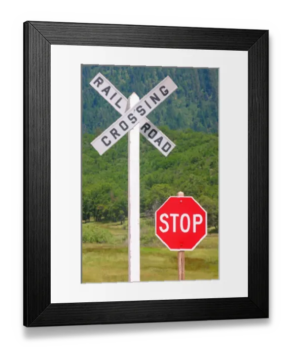 Framed Print : USA, California, railroad crossing warning sign