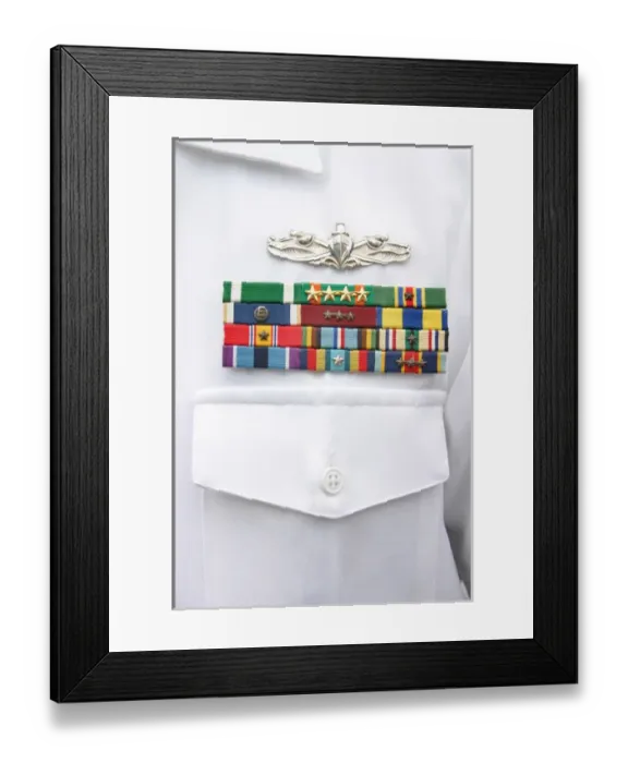 Framed Print : USA, California, Ribbons awards on sailors dress uniform Framed Print : USA, California, Ribbons awards on sailors dress uniform