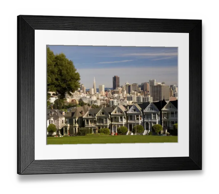 Framed Print : San Francisco famous Victorian Houses called The 5 Sisters with skyline