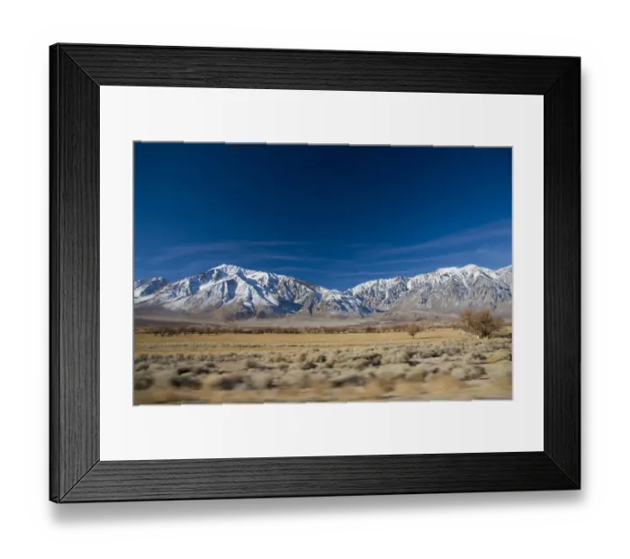 Framed Print : California, USA. Stunning roadside views of snowcapped Sierra Nevada Mountains outside Framed Print : California, USA. Stunning roadside views of snowcapped Sierra Nevada Mountains outside