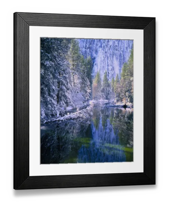 Framed Print : Yosemite National Park, California. USA. Fresh snow along Merced River. Yosemite Valley Framed Print : Yosemite National Park, California. USA. Fresh snow along Merced River. Yosemite Valley
