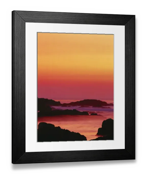Framed Print : California, Monterey Peninsula, Pacific Grove, Offshore rocks at sunset
