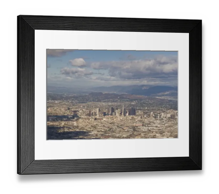 Framed Print : USA, CA, Los Angeles. Dramatic aerial view of L. A. urban sprawl. Unusual visibility Framed Print : USA, CA, Los Angeles. Dramatic aerial view of L. A. urban sprawl. Unusual visibility