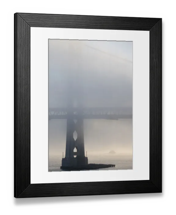 Framed Print : USA, California, San Francisco, Embarcadero, Bay Bridge in fog Framed Print : USA, California, San Francisco, Embarcadero, Bay Bridge in fog