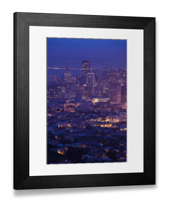 Framed Print : USA, California, San Francisco, Twin Peaks, elevated city view, dawn
