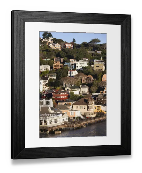 Framed Print : USA, California, San Francisco Bay Area, Marin County, Sausalito, town view, morning