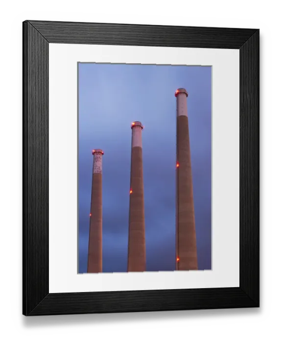 Framed Print : USA, California, Southern California, Morro Bay, power plant smokestacks, late dawn Framed Print : USA, California, Southern California, Morro Bay, power plant smokestacks, late dawn