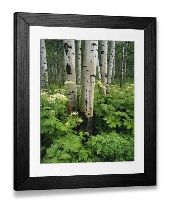 Framed Print : Colorado, White River National Forest, Quaking aspen ( Populus tremuloides) and Cow parsnip Framed Print : Colorado, White River National Forest, Quaking aspen ( Populus tremuloides) and Cow parsnip