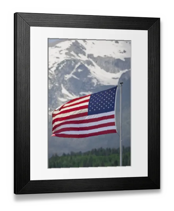 Framed Print : USA, Colorado, Silverthorne. American flag flying against mountain backdrop. Credit as Fred J Framed Print : USA, Colorado, Silverthorne. American flag flying against mountain backdrop. Credit as Fred J