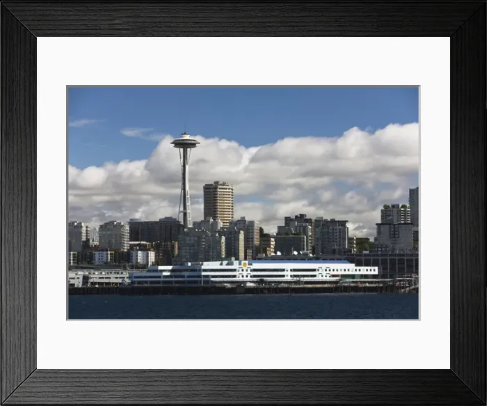 Framed Print : The Seattle Aquarium seen from the water with the Seattle skyline and Space Needle Framed Print : The Seattle Aquarium seen from the water with the Seattle skyline and Space Needle