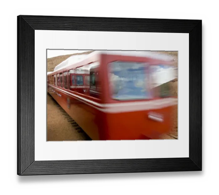 Framed Print : Colorado, Colorado Springs. Pikes Peak Cog Railway. Views from the train, cog cars passing