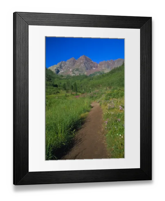 Framed Print : Trail in Snowmass Wilderness with Maroon Bells in background Framed Print : Trail in Snowmass Wilderness with Maroon Bells in background