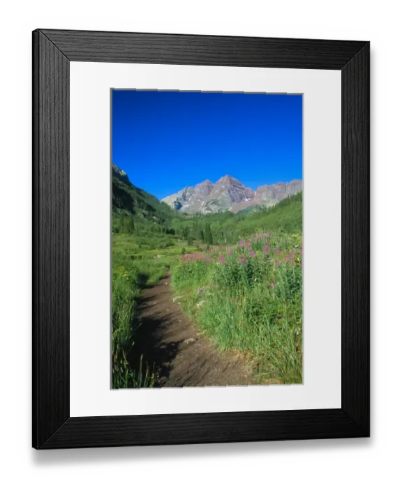 Framed Print : Trail in Snowmass Wilderness with Maroon Bells in background Framed Print : Trail in Snowmass Wilderness with Maroon Bells in background